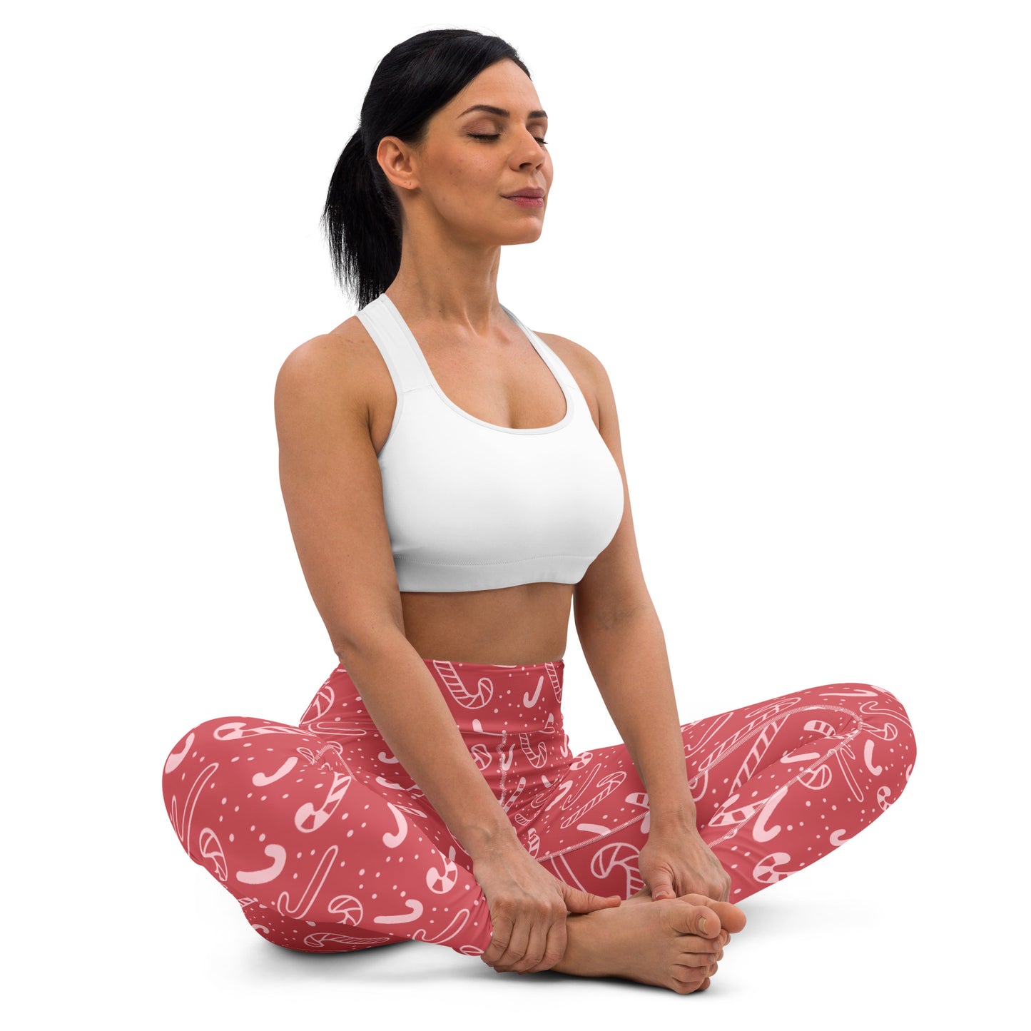 Women's Red Candy Cane Christmas Yoga Leggings