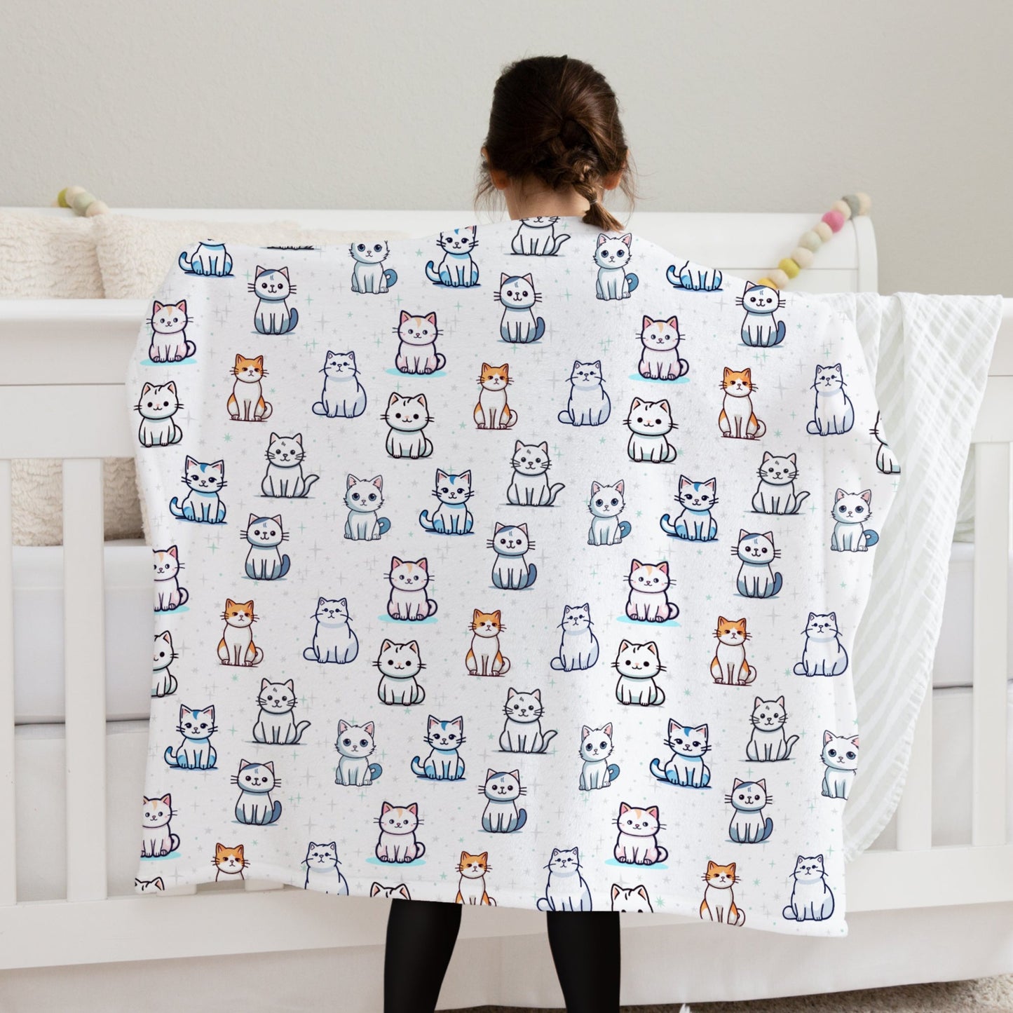 Girls Cat Pattern Plush Minky Blanket