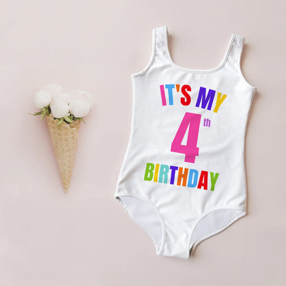 Girls Custom Age It's My Birthday Swimsuit