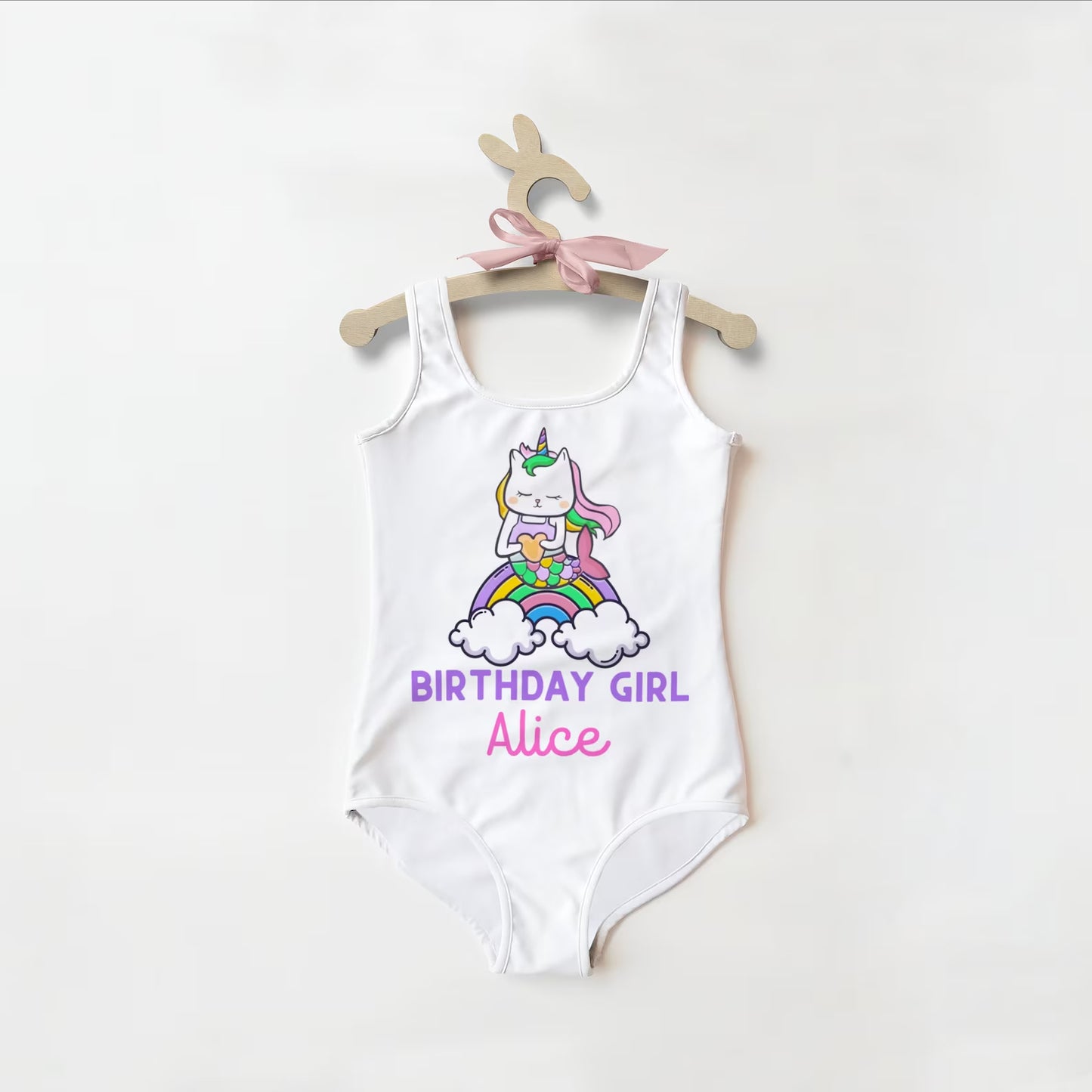 Custom Name Purrmaid Cat Mermaid Birthday Girl Swimsuit