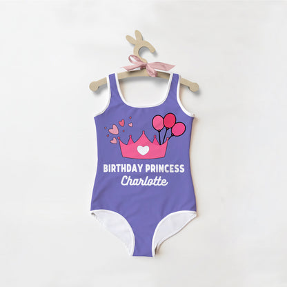 Girls Birthday Princess Custom Name Swimsuit