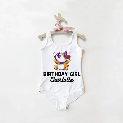 Birthday Girl Custom Name Dog Kids Swimsuit