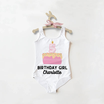 Birthday Girl Custom Name & Age Cake Swimsuit