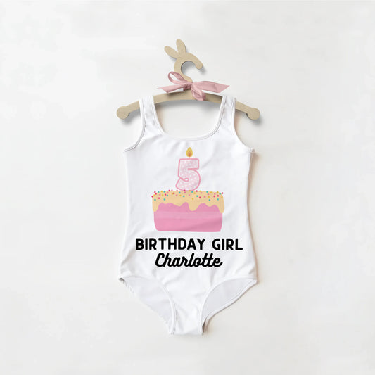 Birthday Girl Custom Name & Age Cake Swimsuit