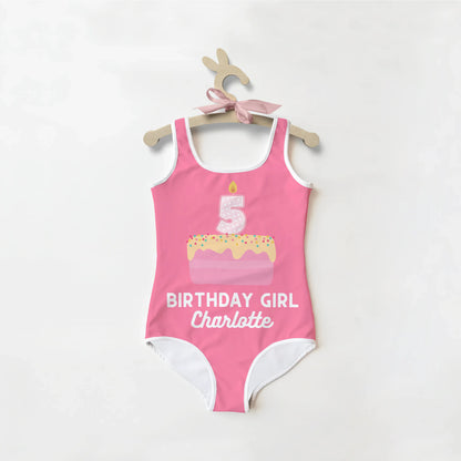 Birthday Girl Custom Name & Age Cake Swimsuit