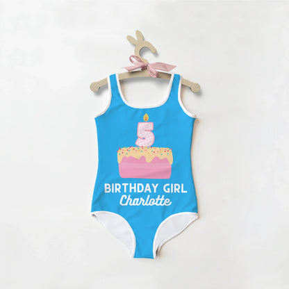 Birthday Girl Custom Name & Age Cake Swimsuit