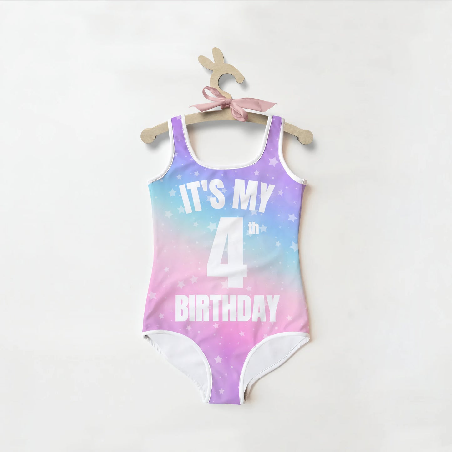 Girls Custom Age It's My Birthday Rainbow Stars Swimsuit