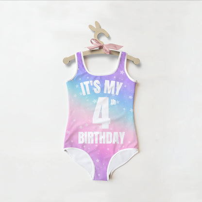 Girls Custom Age It's My Birthday Rainbow Stars Swimsuit