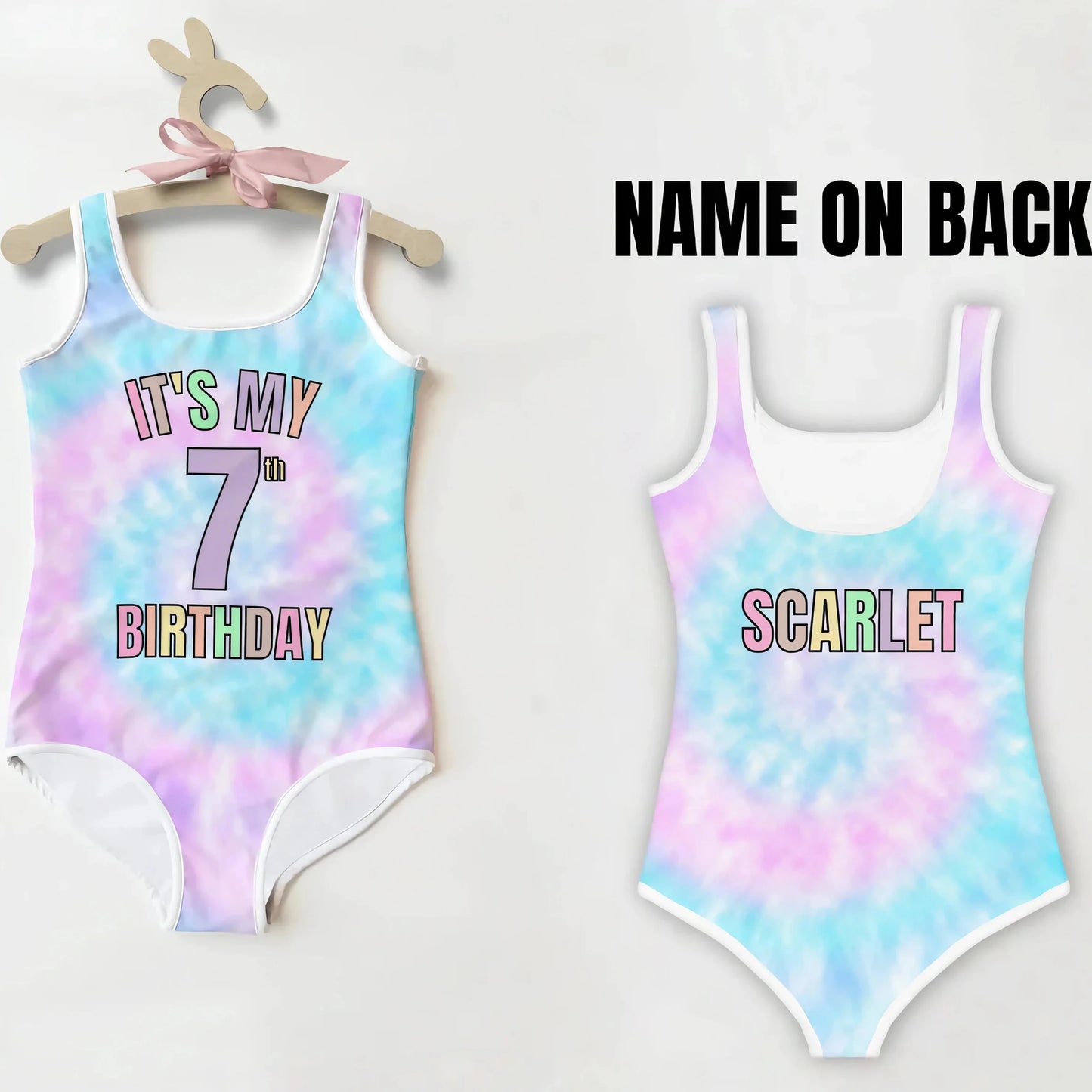 Girls Faux Tie Dye Custom Age It's My Birthday Swimsuit With Name On Back