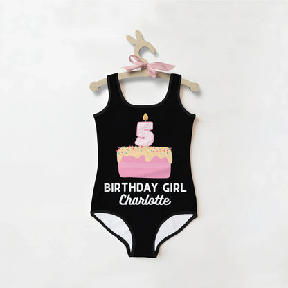 Birthday Girl Custom Name & Age Cake Swimsuit