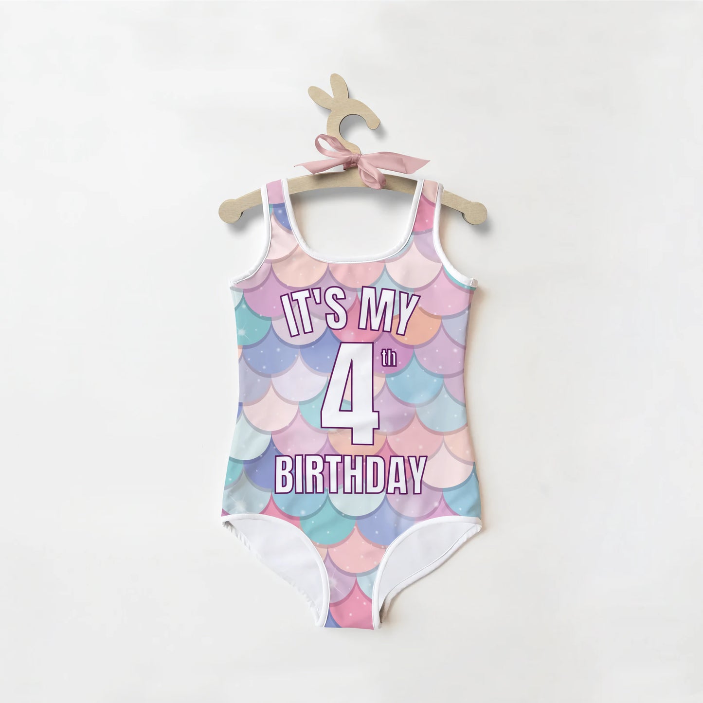 Girls Rainbow Mermaid Custom Age Birthday Swimsuit