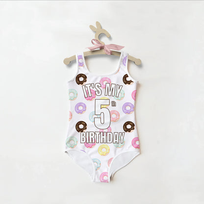 Girls Donuts Custom Age It's My Birthday Swimsuit