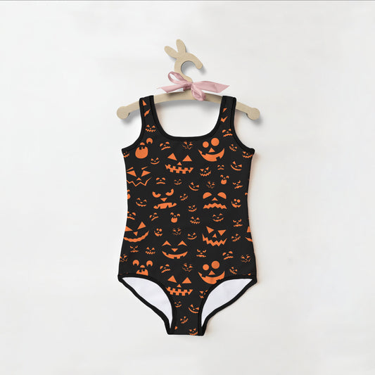 Girls Jack-O'-Lantern Faces Halloween Swimsuit