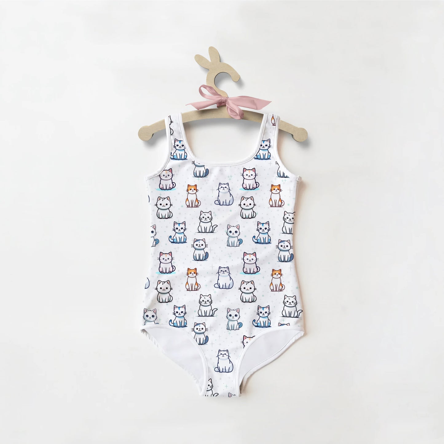 Girls Cat Pattern Swimsuit