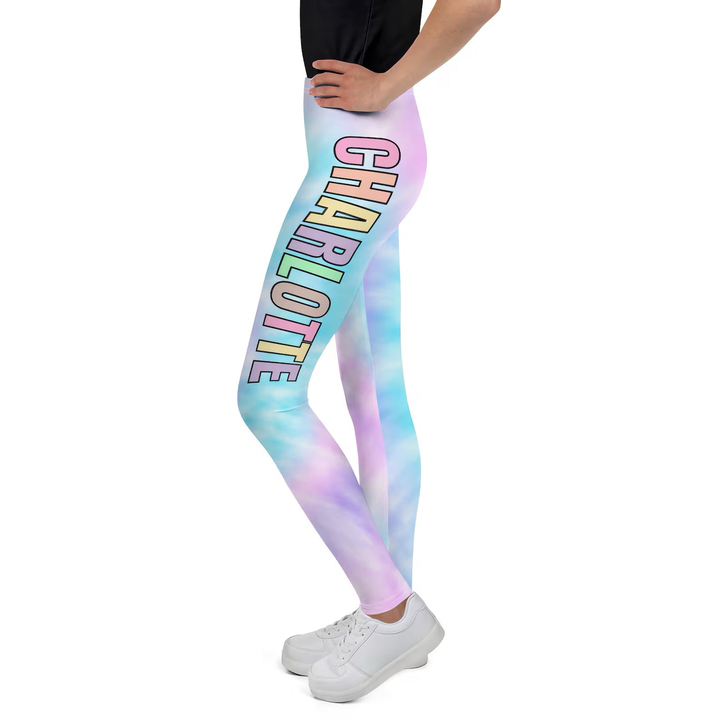 Girls Faux Tie Dye Custom Name Leggings