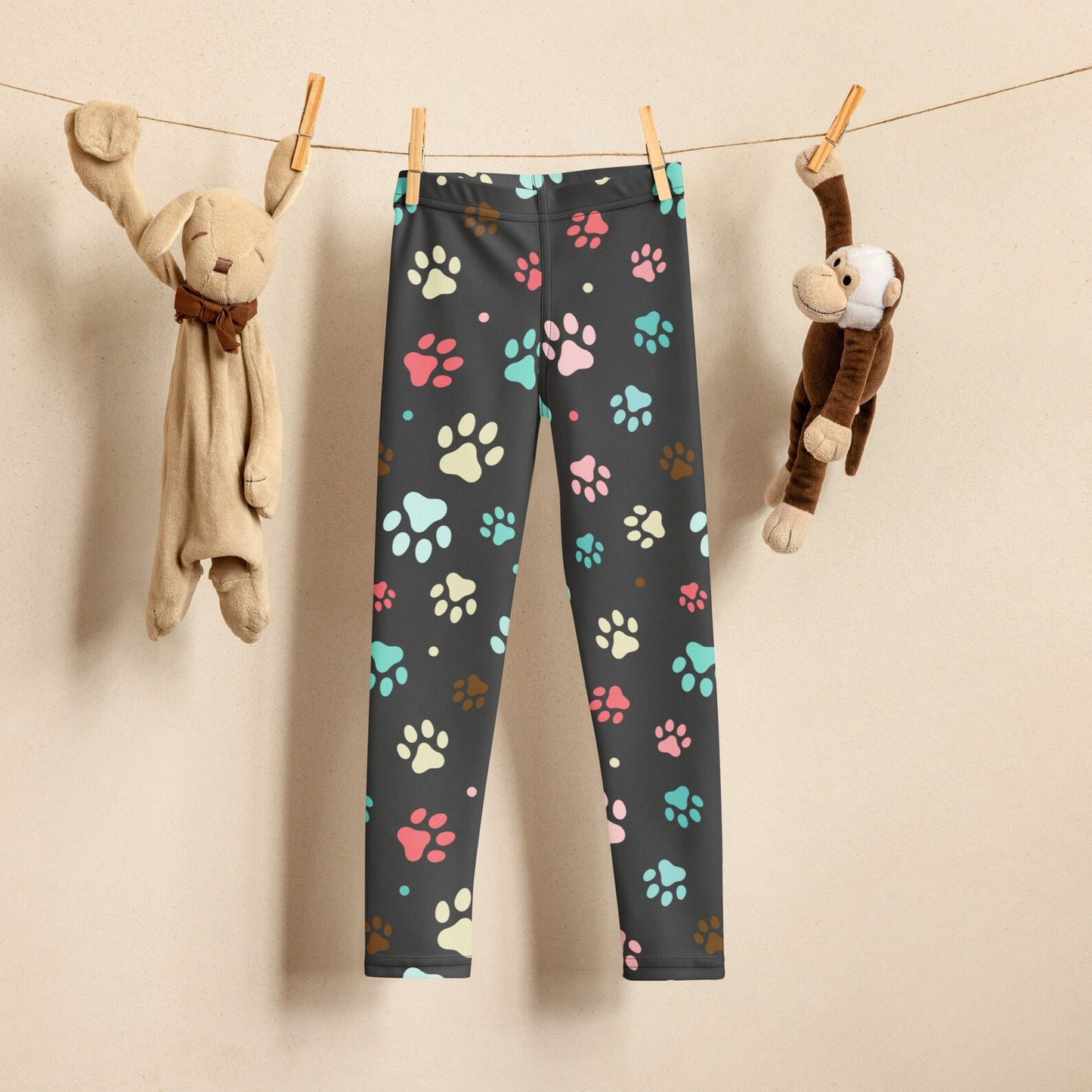 Kids Colorful Paw Print Leggings