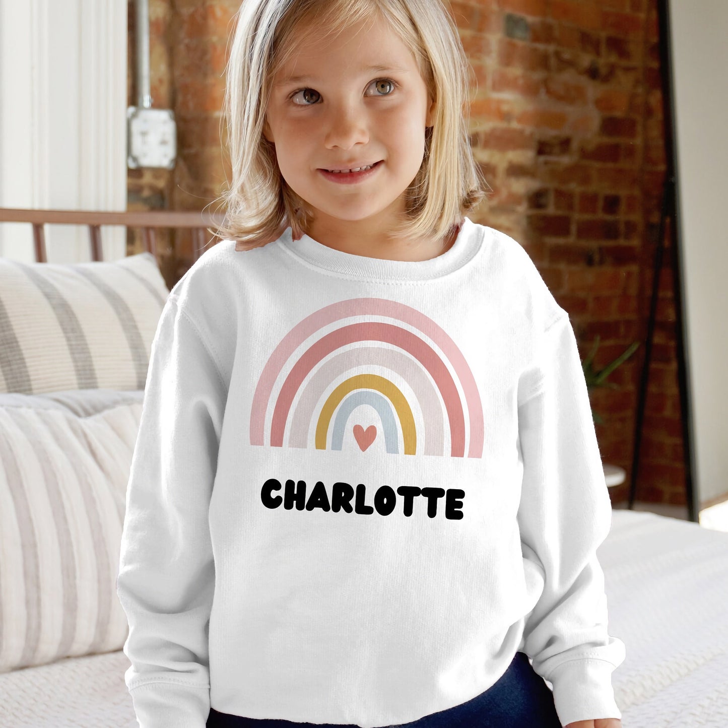 Girls Custom Name Rainbow Heart Sweatshirt