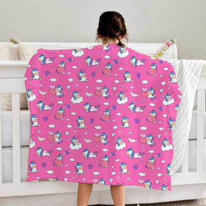 Girls Soft Plush Unicorn Hearts Plush Minky Blanket