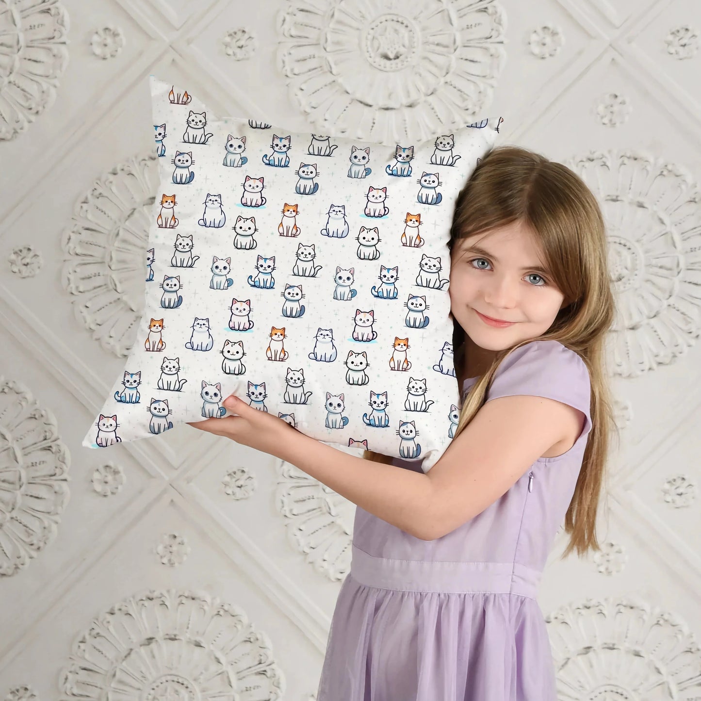 Girls Cat Pattern Pillow