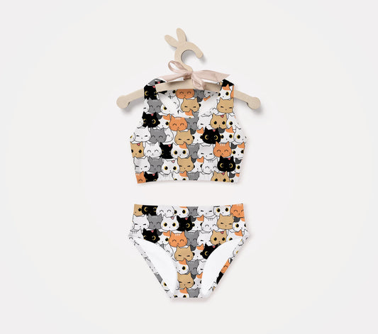 Girls Cat Face Two Piece Swimsuit