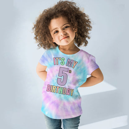 Girls Faux Tie Dye Custom Age It's My Birthday T-Shirt