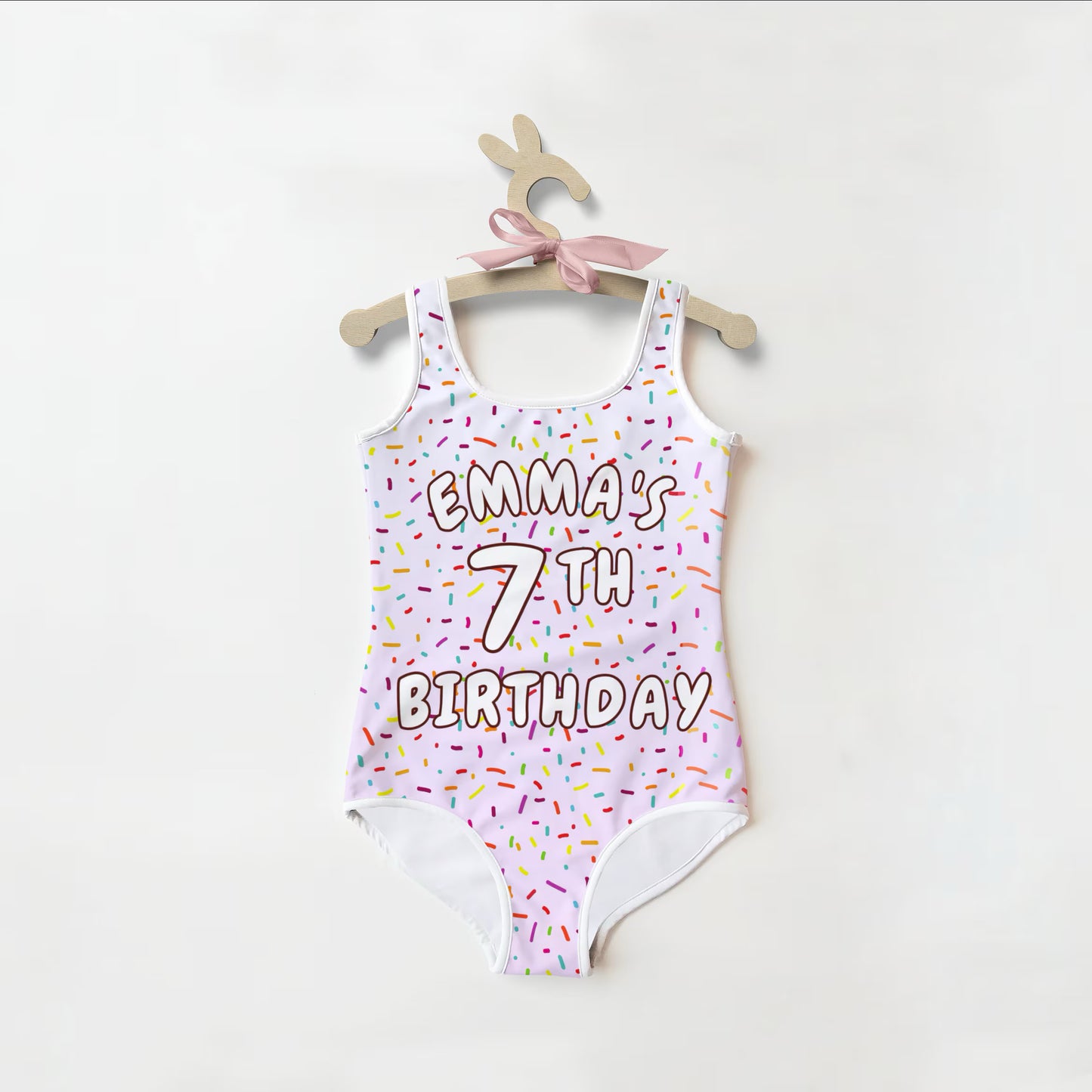 Custom Girls Swimsuit With Name & Age - Colorful Sprinkles Design