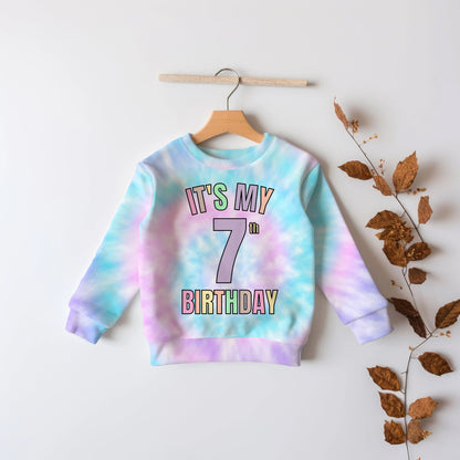 Girls Custom Age Tie Dye It's My Birthday Sweatshirt