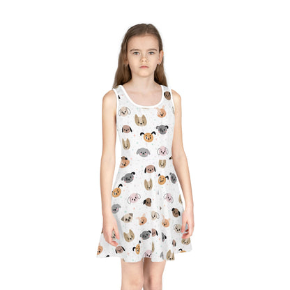 Girls Dog Face Sleeveless Dress