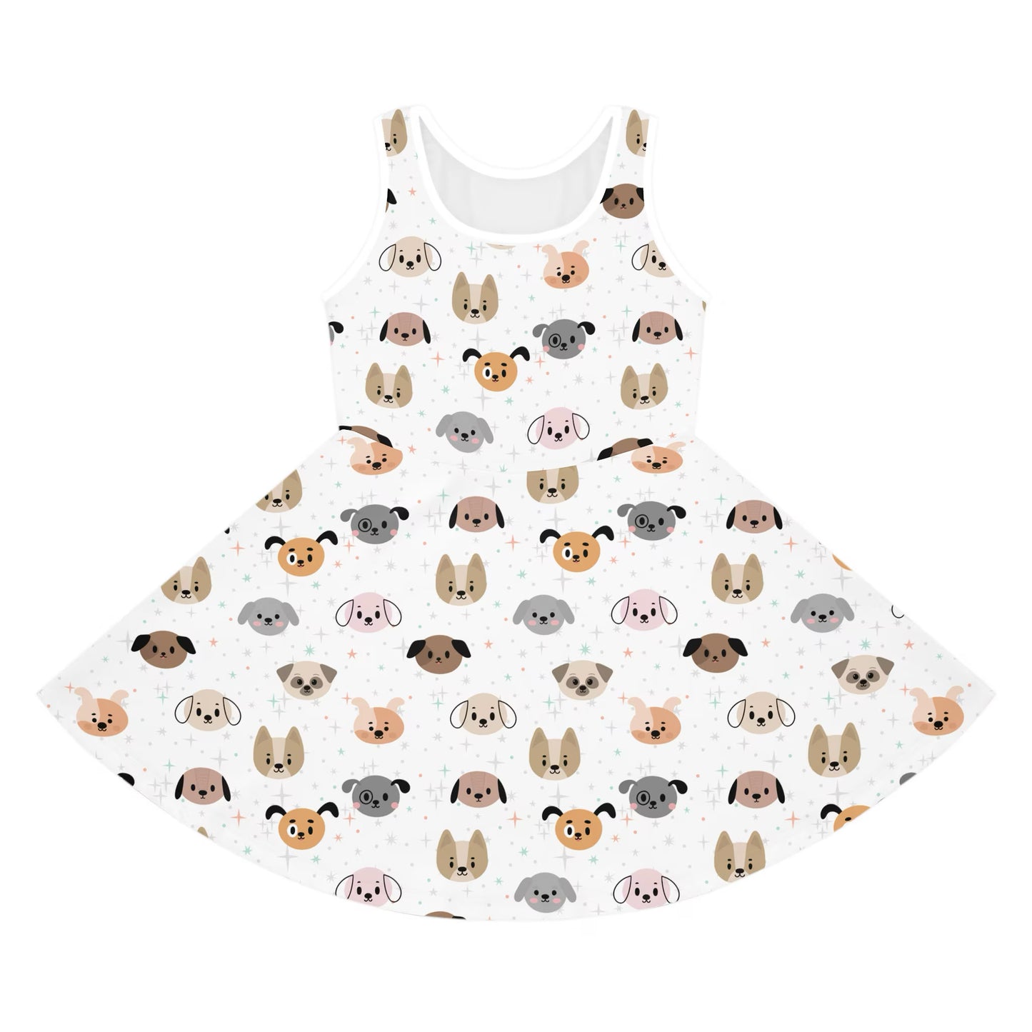 Girls Dog Face Sleeveless Dress