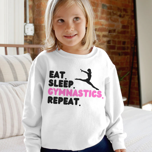 Girls 'Eat. Sleep. Gymnastics. Repeat.' Sweatshirt – Cozy Kids Activewear for Gymnastics Enthusiasts