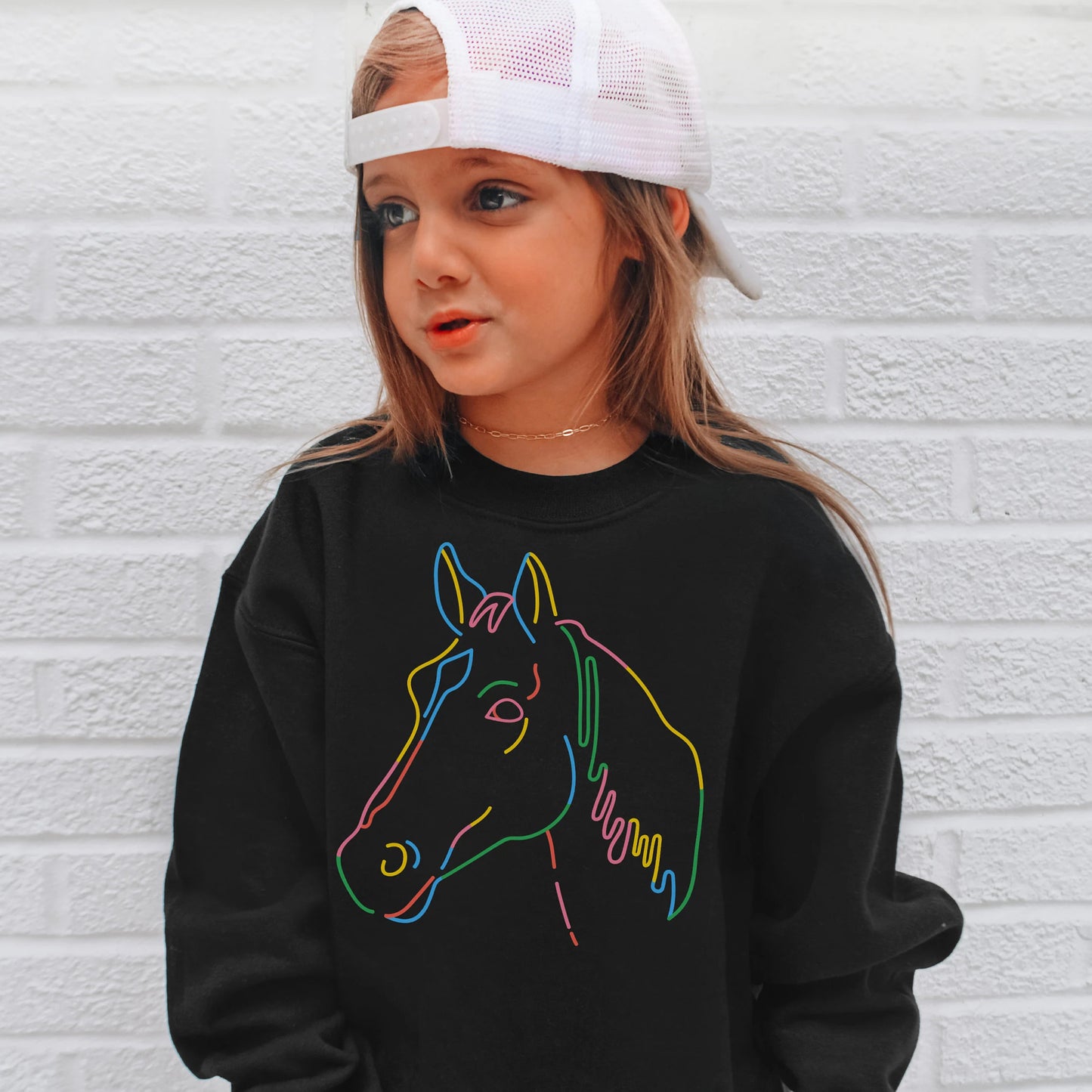 Kids Colorful Horse Outline Sweatshirt