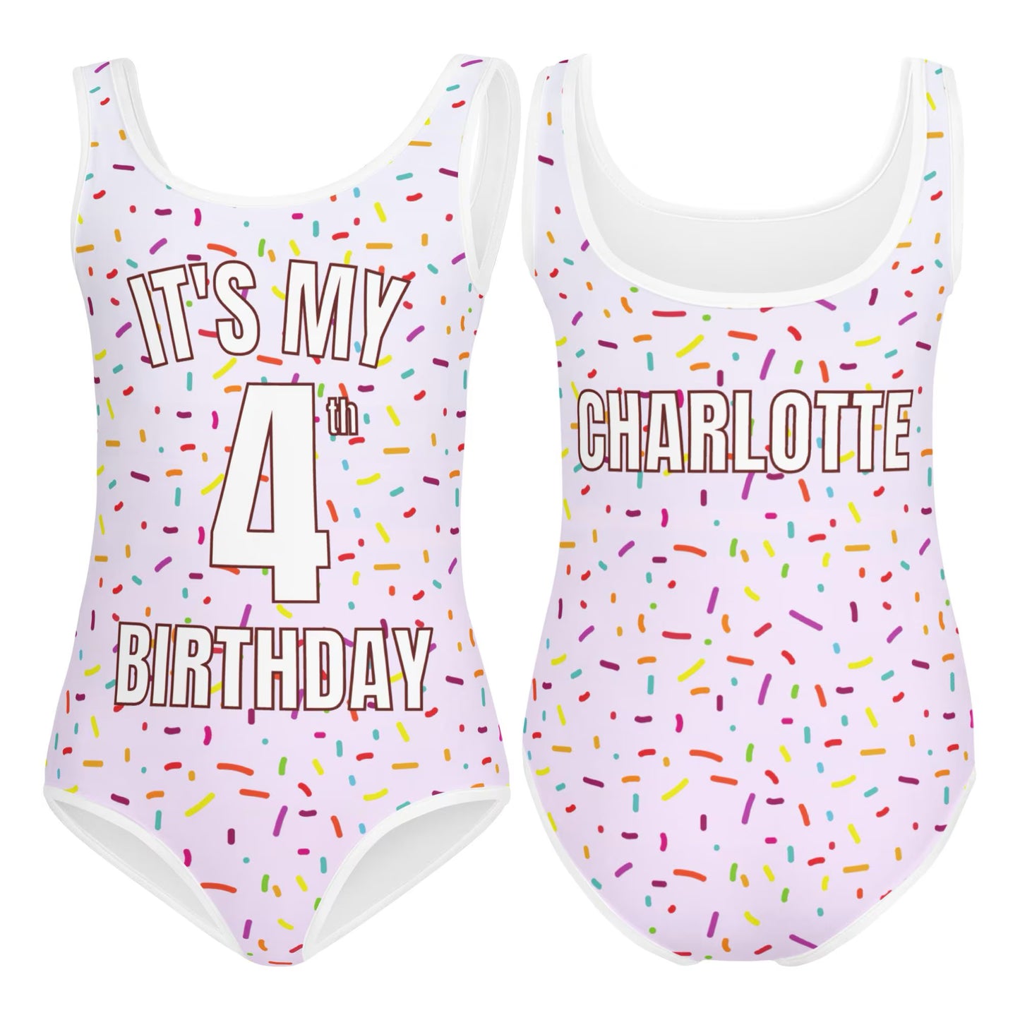 Girls Colorful Sprinkles Custom Age It's My Birthday Leotard With Name On Back