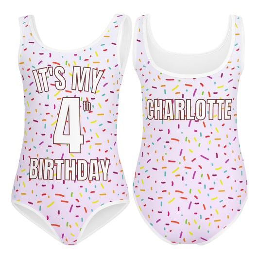 Girls Colorful Sprinkles Custom Age It's My Birthday Leotard With Name On Back