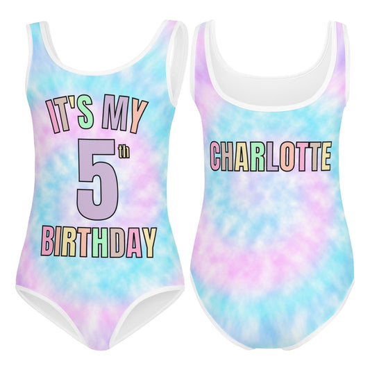 Girls Custom Age Faux Tie Dye Leotard With Name On Back