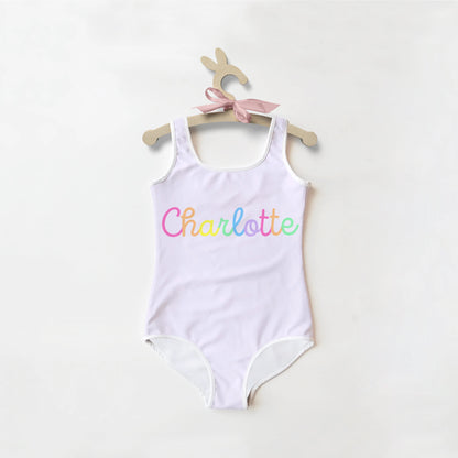 Girls Custom Rainbow Name Swimsuit