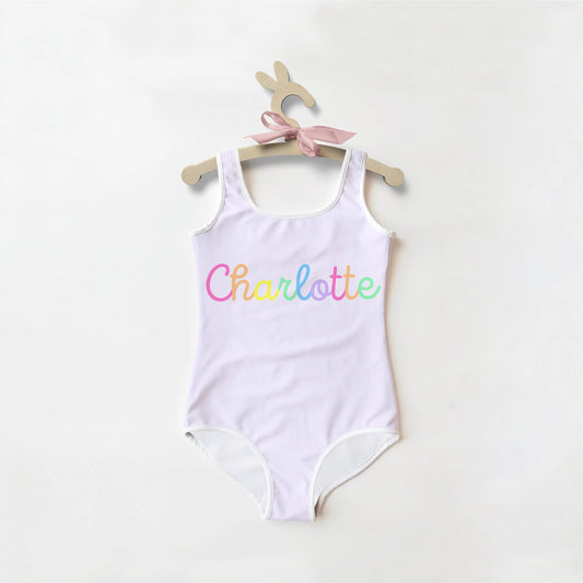 Girls Custom Rainbow Name Swimsuit