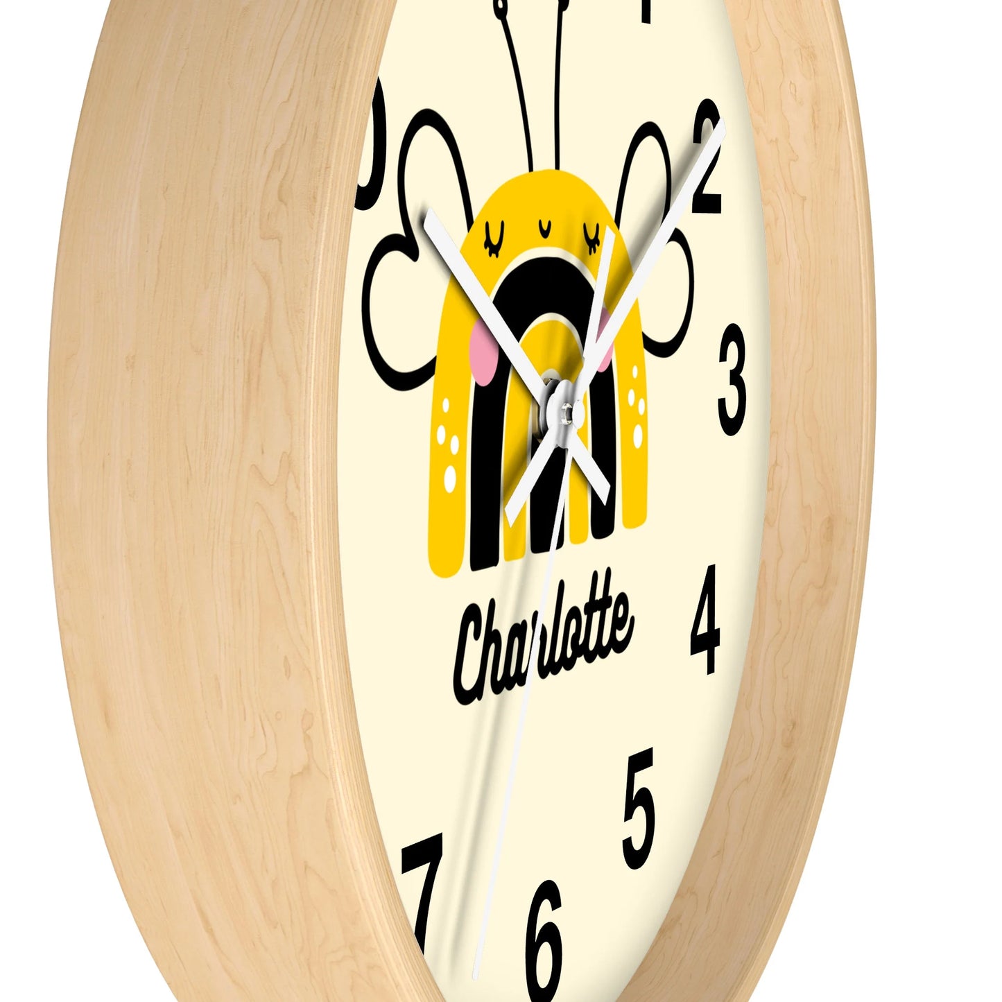 Kids Custom Name Bee Silent Wood Wall Clock