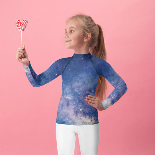 Girls Realistic Galaxy Long Sleeve Rash Guard Swim Shirt With UPF 50+ Sun Protection