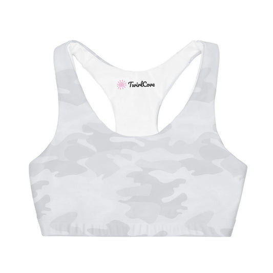 Girls White and Gray Camouflage Sports Bra