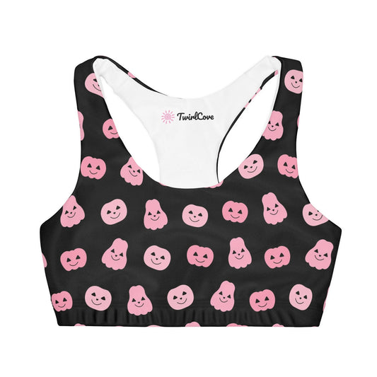 Girls Pink Pumpkins Halloween Sports Bra