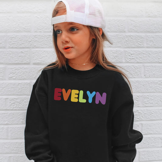 Personalized Rainbow Name Sweatshirt for Girls – Custom Kids Apparel