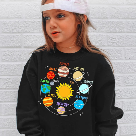 Kids Solar System Sweatshirt - Space Themed Planets Pullover for Boys, Girls & Toddlers