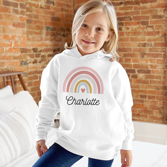 Girls Custom Name Rainbow Heart Hoodie