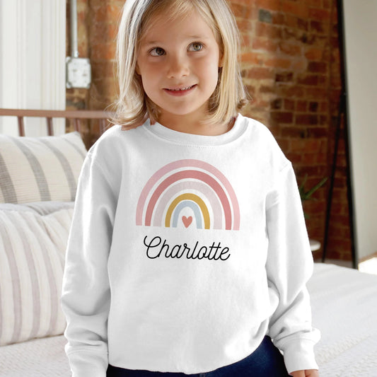 Girls Custom Name Rainbow Heart Sweatshirt