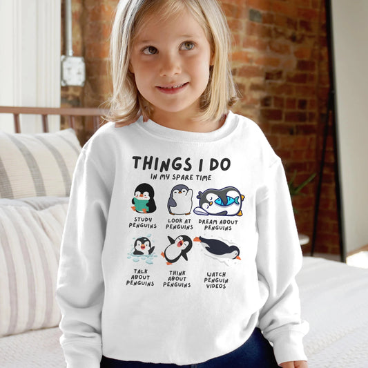 Kids’ “Things I Do In My Spare Time” Penguin Sweatshirt - Cozy, Playful, and Stylish Youth Clothing