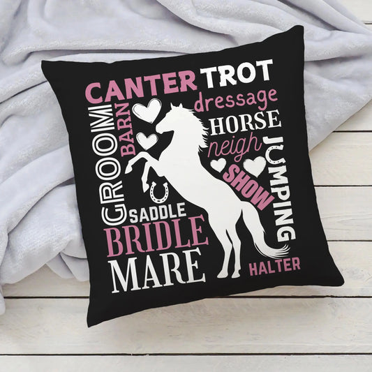 Girls Horse Word Art Pillow – Equestrian-Themed Decorative Accent