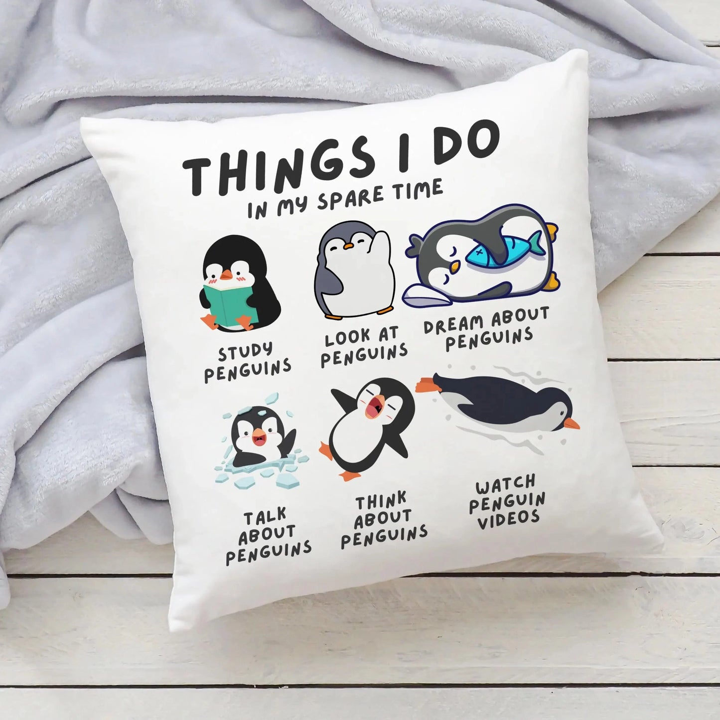 Kids ‘Things I Do In My Spare Time’ Penguin Pillow