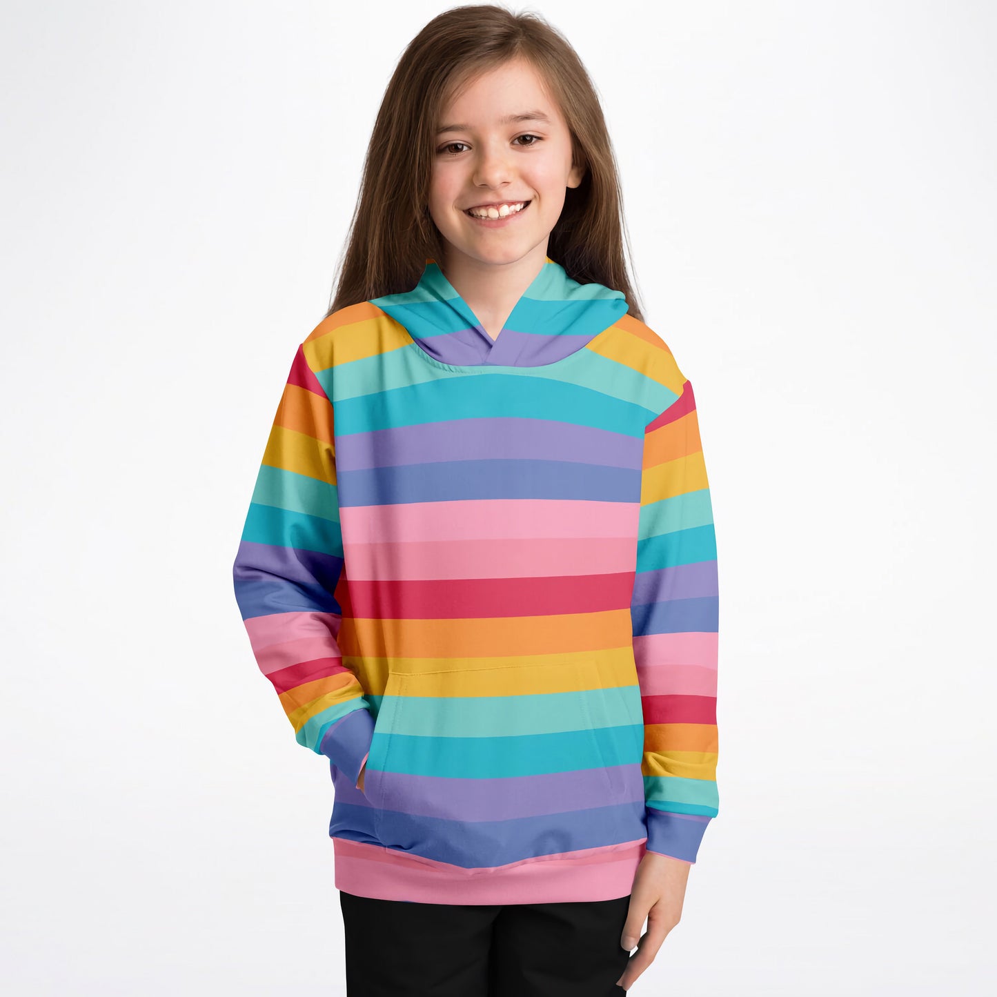 Girls Striped Bright Rainbow Hoodie