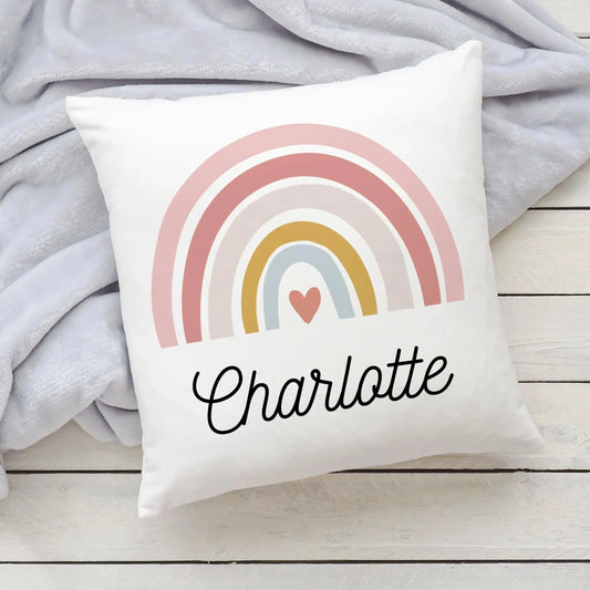 rainbow pillow with custom name on it