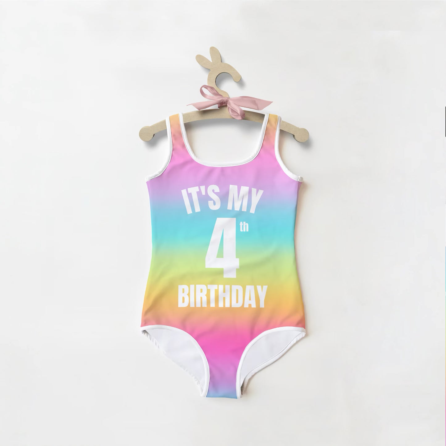 Girls Bright Rainbow Custom Age It's My Birthday Swimsuit